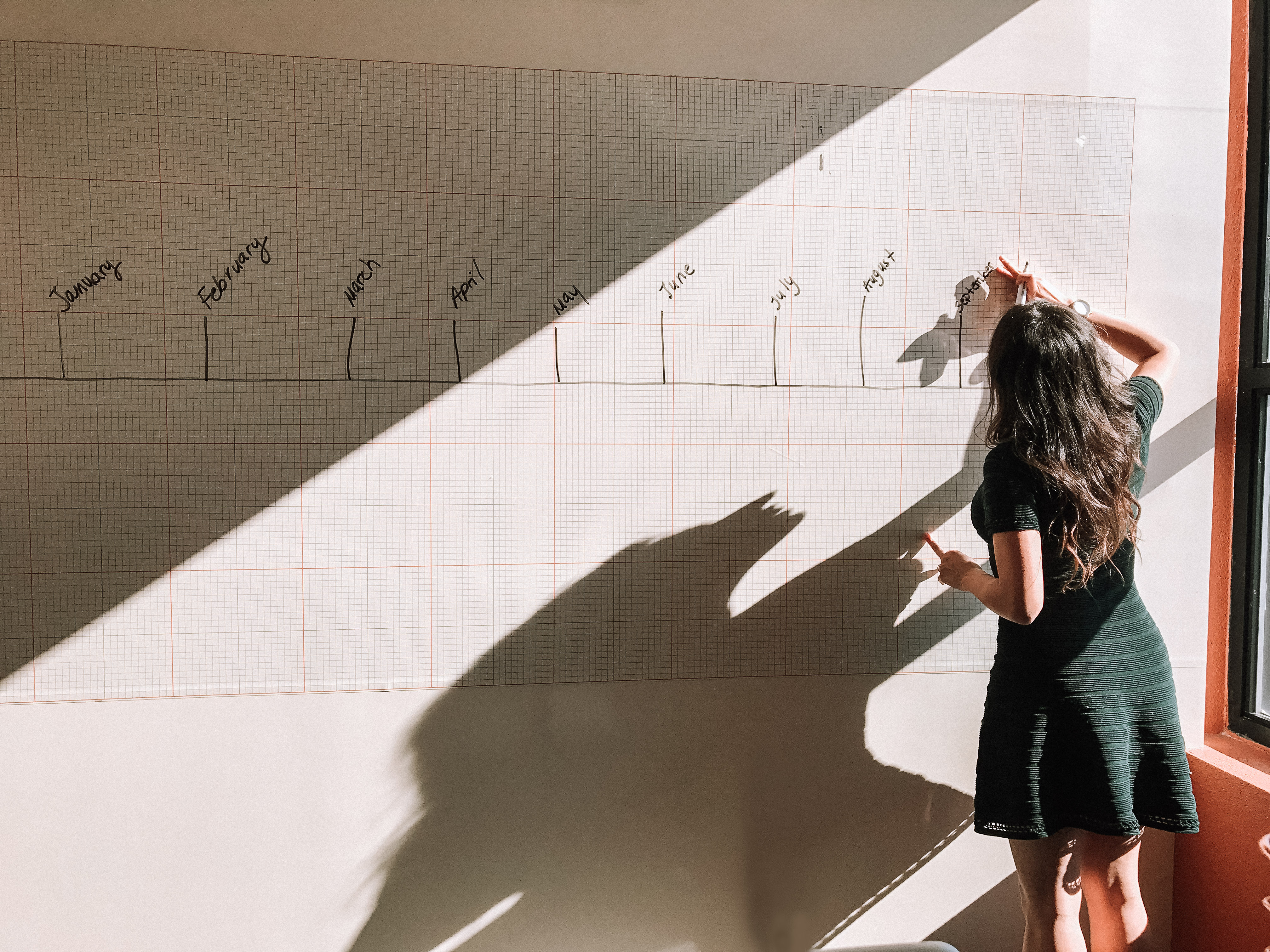 girl writing on blackboard planning