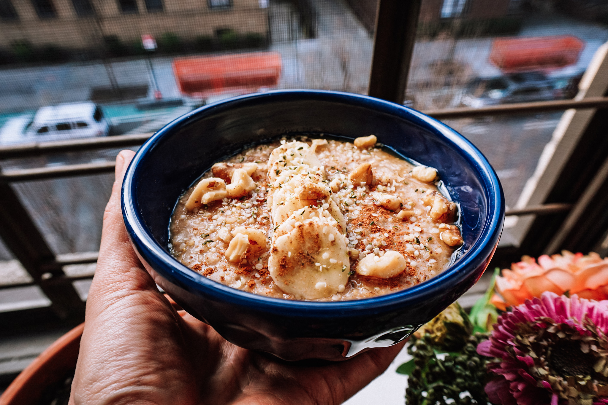 banana walnut, oatmeal, recipe, food, plant based,